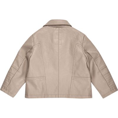 Mini girls grey leather-look biker jacket